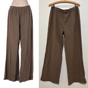 SOFT SURROUNDINGS 100% Cotton Elastic Waist Pants | Wide Leg Brown MEDIUM